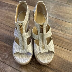 Michael Kors Beige Patterned Wedge Sandals